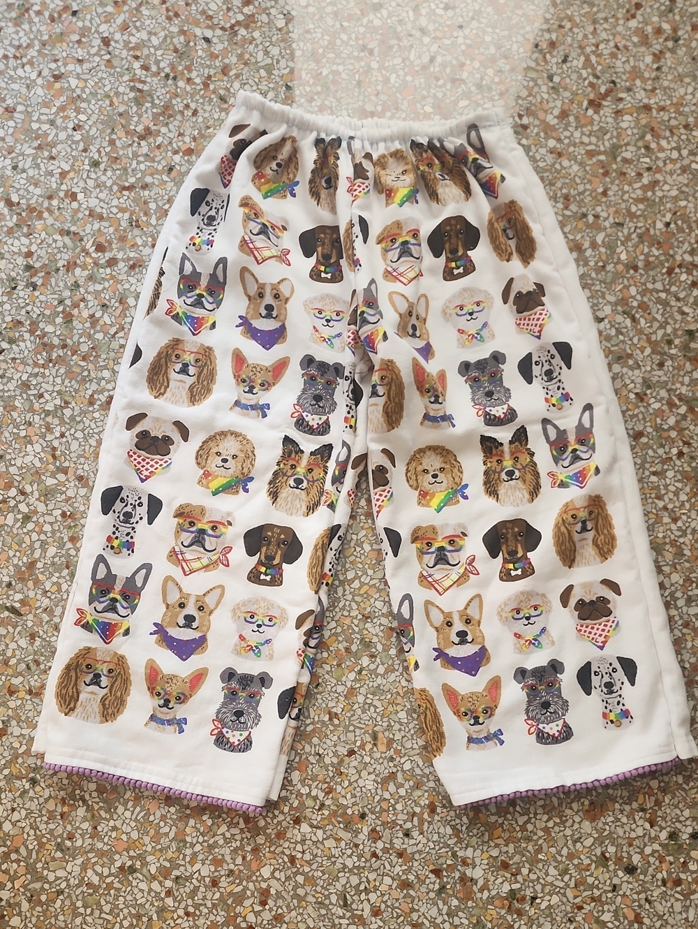 Women’s White Casual Dog Print Capri Pants Playful Multicolor Faces